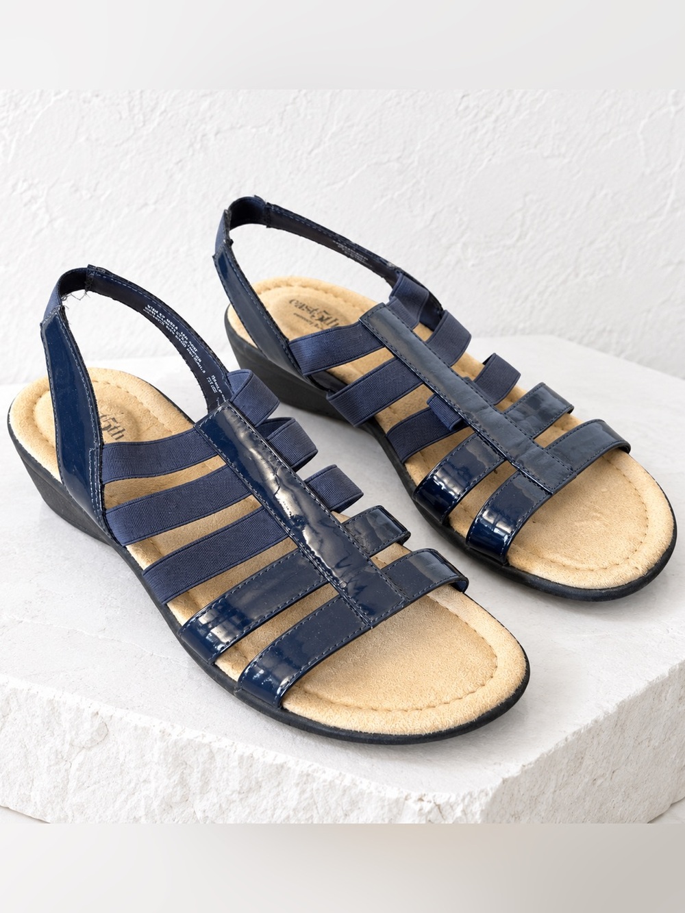 East 5th India Navy Blue Strappy Wedge Sandals Memory Foam 9.5M